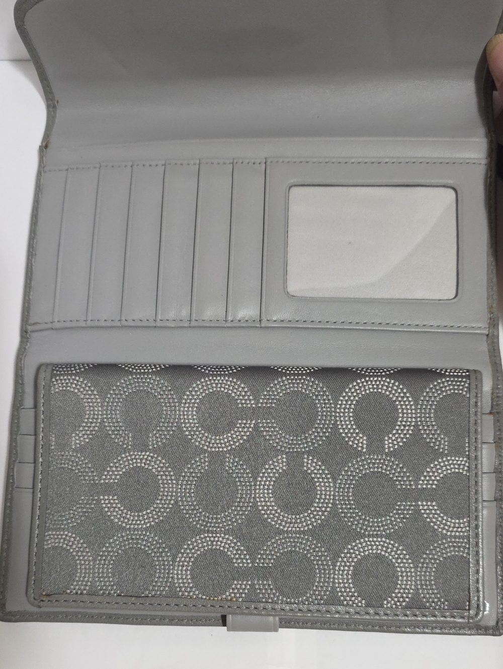 Coach Gray Signature Continental Wallet with Checkbook Holder & Silver Hardware - Picture 7 of 12